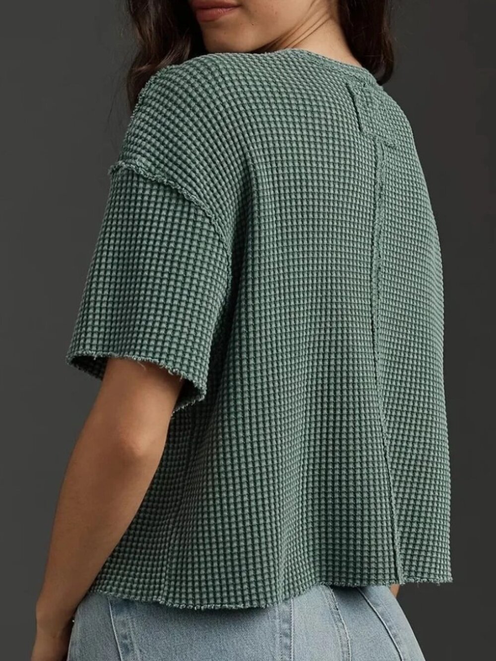 Pilcro Cropped Waffle Short Sleeve Tee 100% Cotton Oversized Boxy in Green XL - Picture 2 of 13